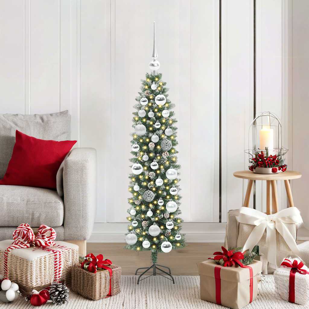 Künstlicher schlanker Weihnachtsbaum Grün und Weiß 120 cm