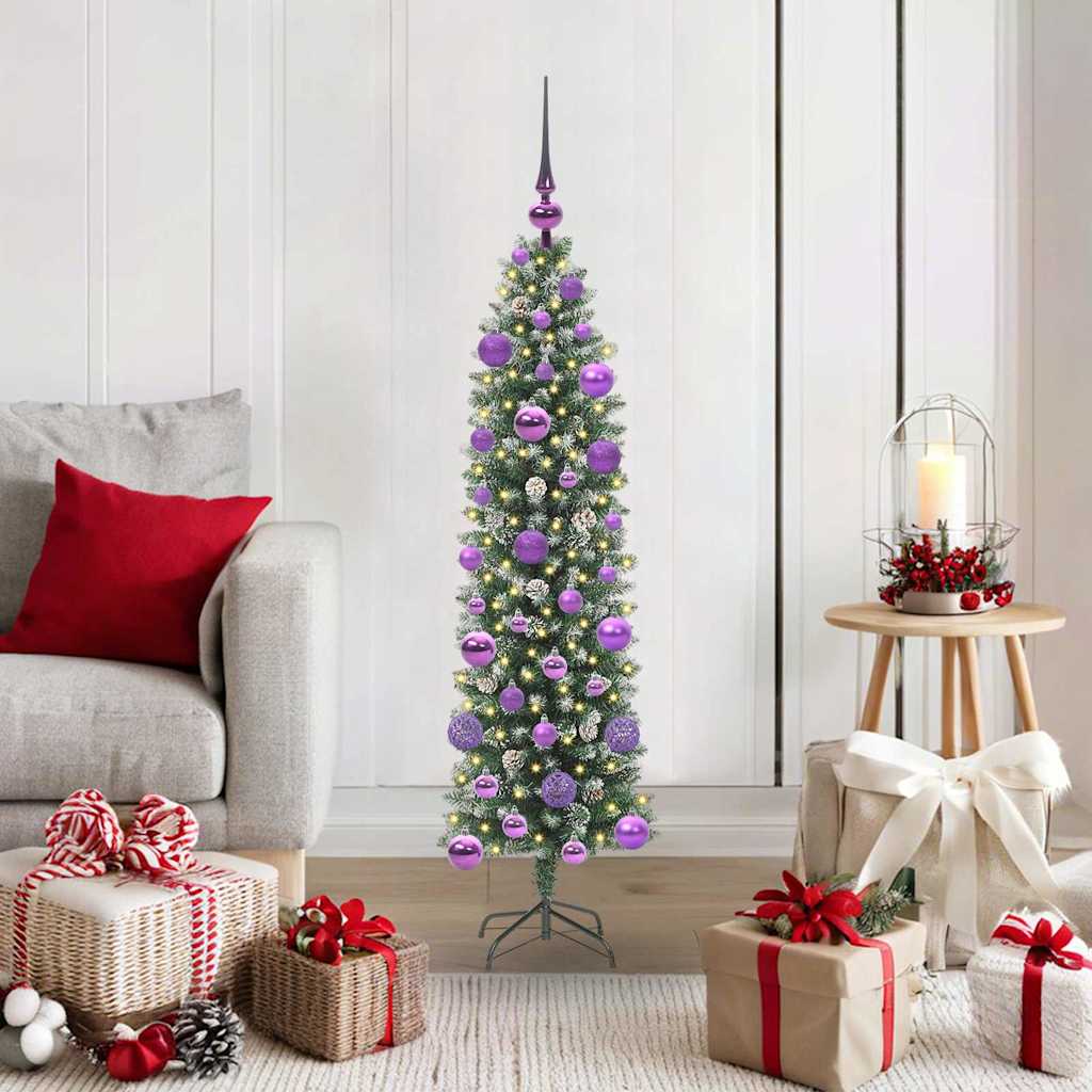 Künstlicher schlanker Weihnachtsbaum Grün und Weiß 120 cm