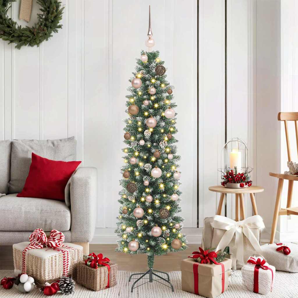 Künstlicher schlanker Weihnachtsbaum Grün und Weiß 150 cm