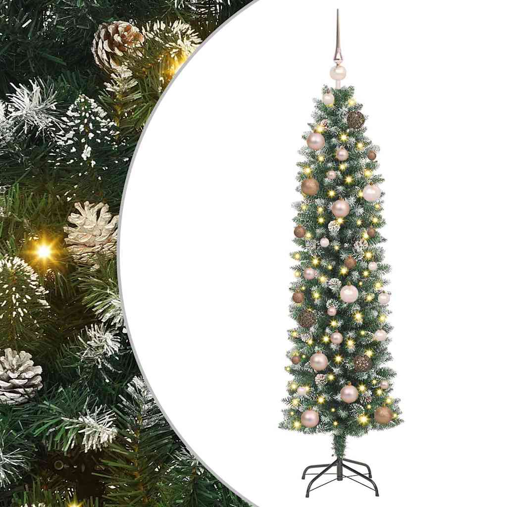 Künstlicher schlanker Weihnachtsbaum Grün und Weiß 150 cm