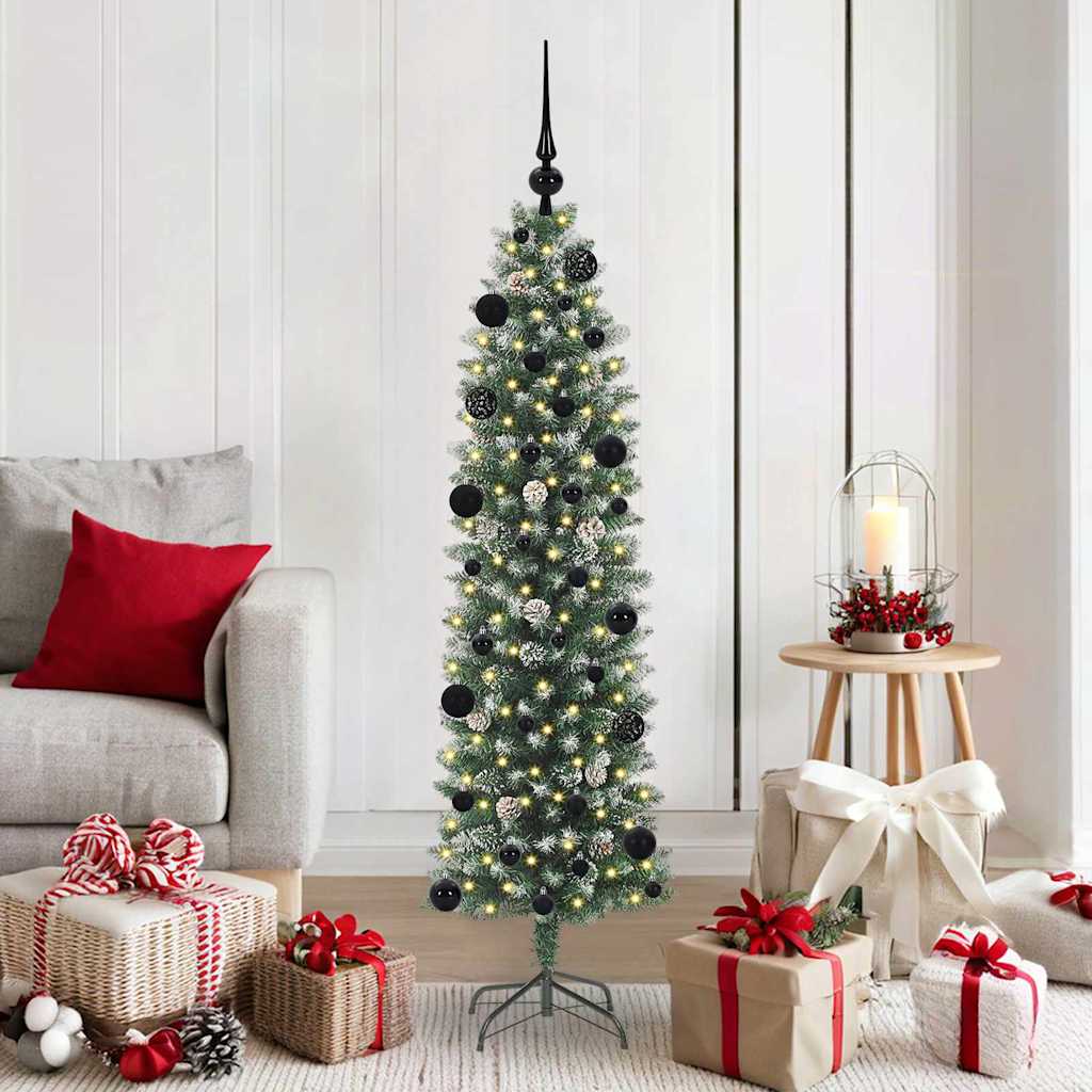 Künstlicher schlanker Weihnachtsbaum Grün und Weiß 150 cm