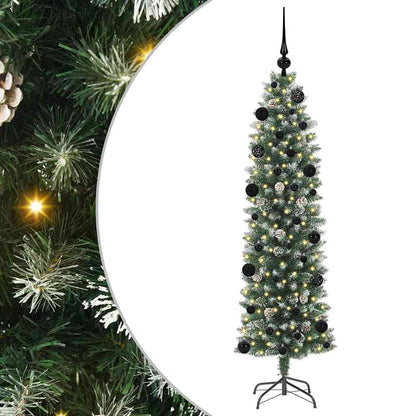 Künstlicher schlanker Weihnachtsbaum Grün und Weiß 150 cm
