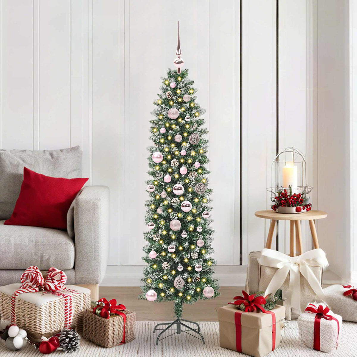Künstlicher schlanker Weihnachtsbaum Grün und Weiß 150 cm