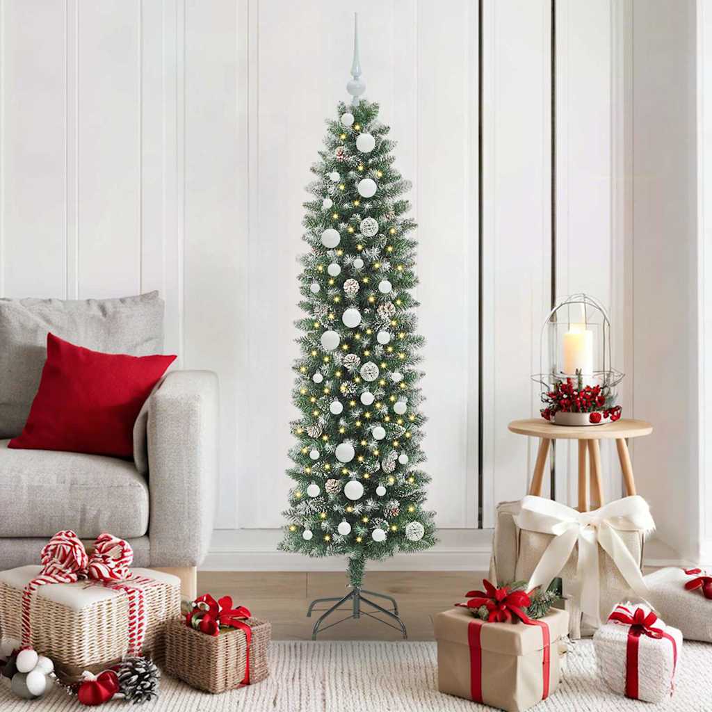 Künstlicher schlanker Weihnachtsbaum Grün und Weiß 150 cm