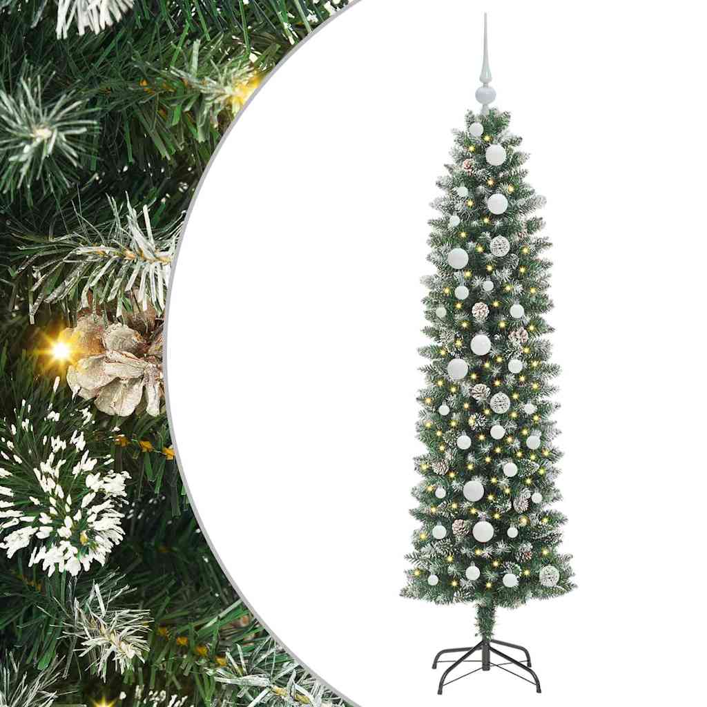 Künstlicher schlanker Weihnachtsbaum Grün und Weiß 150 cm