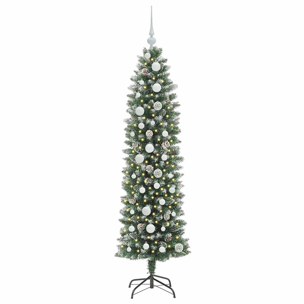 Künstlicher schlanker Weihnachtsbaum Grün und Weiß 150 cm