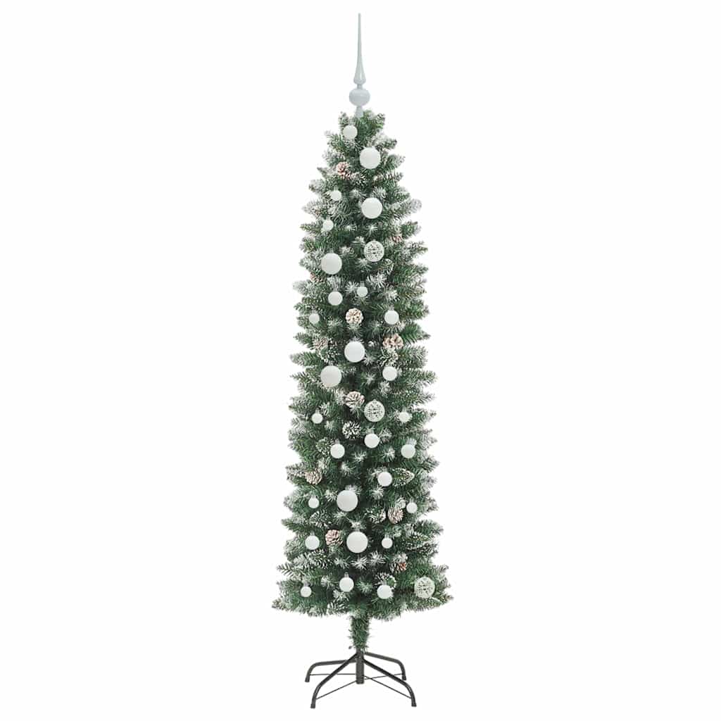 Künstlicher schlanker Weihnachtsbaum Grün und Weiß 150 cm