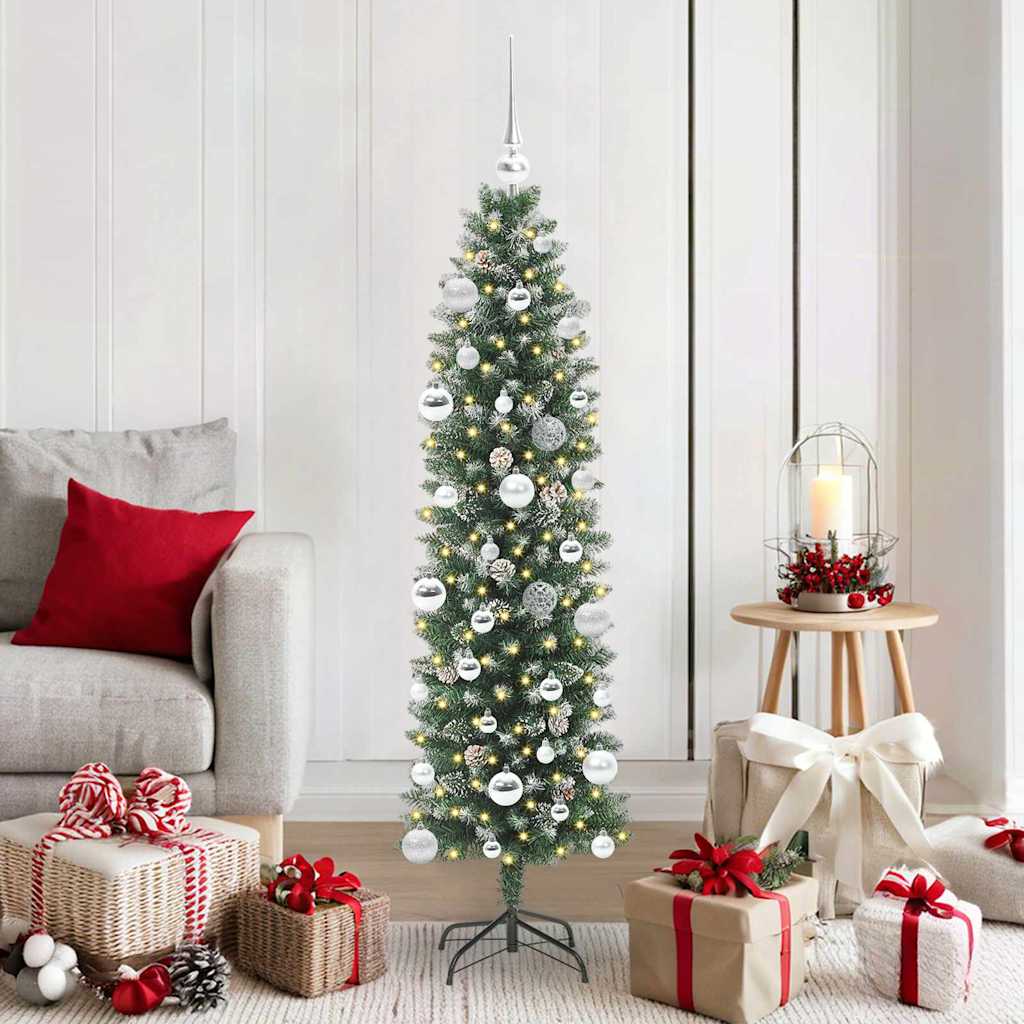 Künstlicher schlanker Weihnachtsbaum Grün und Weiß 150 cm