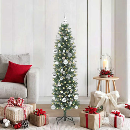 Künstlicher schlanker Weihnachtsbaum Grün und Weiß 150 cm