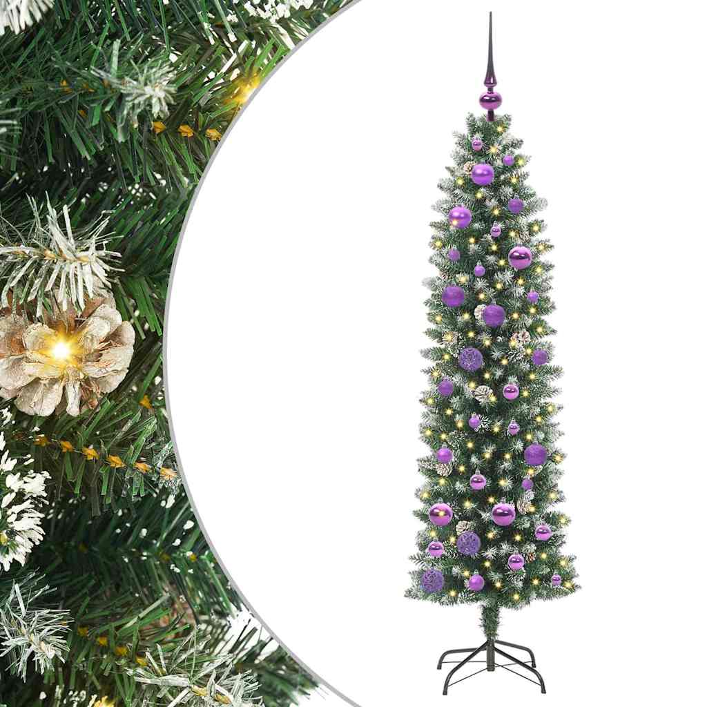 Künstlicher schlanker Weihnachtsbaum Grün und Weiß 150 cm