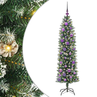 Künstlicher schlanker Weihnachtsbaum Grün und Weiß 150 cm