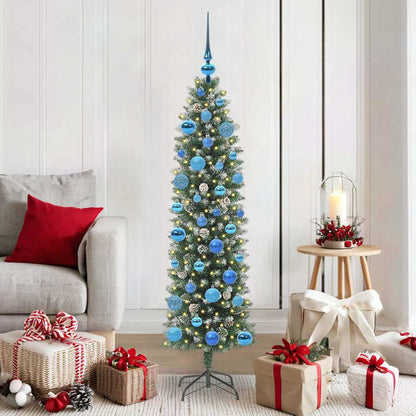 Künstlicher schlanker Weihnachtsbaum Grün und Weiß 150 cm