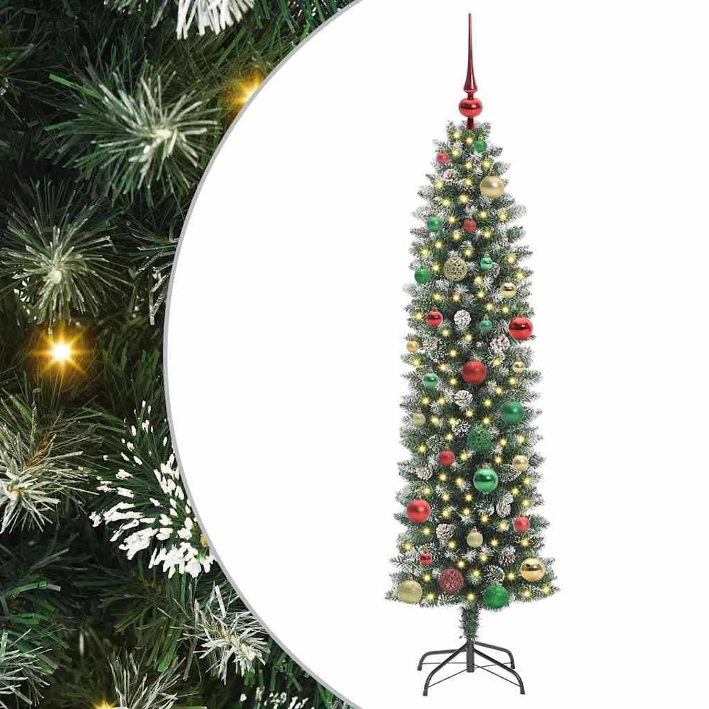 Künstlicher schlanker Weihnachtsbaum Grün und Weiß 150 cm