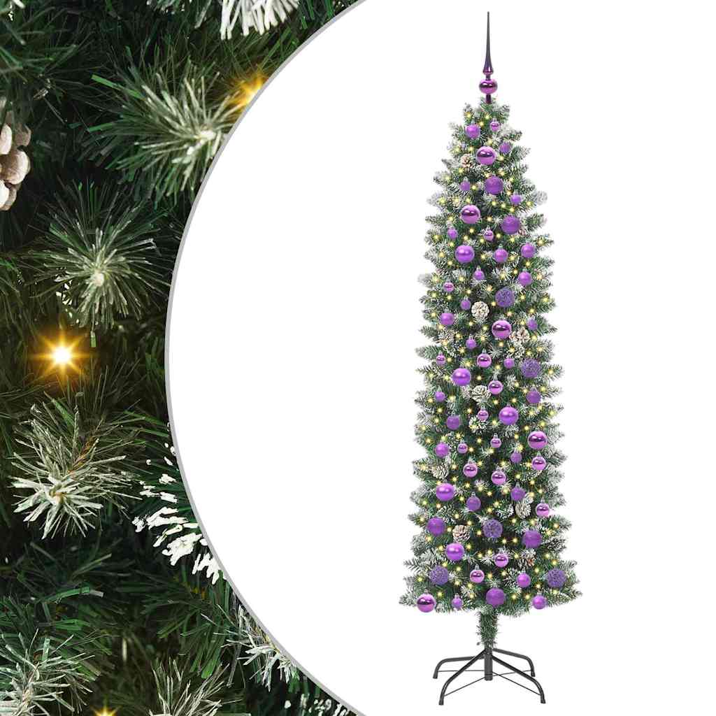 Künstlicher schlanker Weihnachtsbaum Grün und Weiß 180 cm