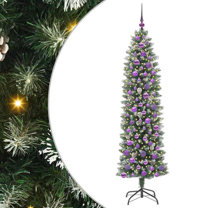 Künstlicher schlanker Weihnachtsbaum Grün und Weiß 180 cm