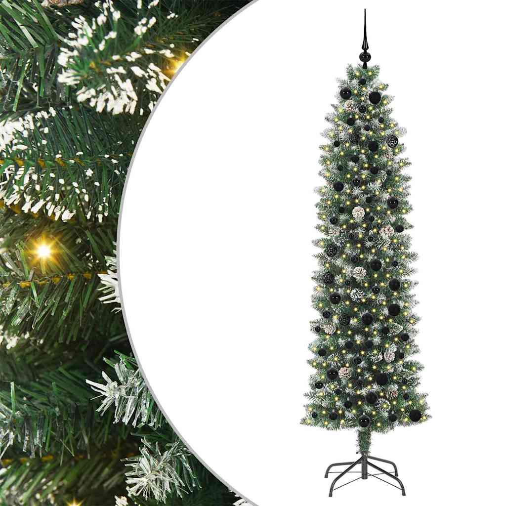 Künstlicher schlanker Weihnachtsbaum Grün und Weiß 210 cm