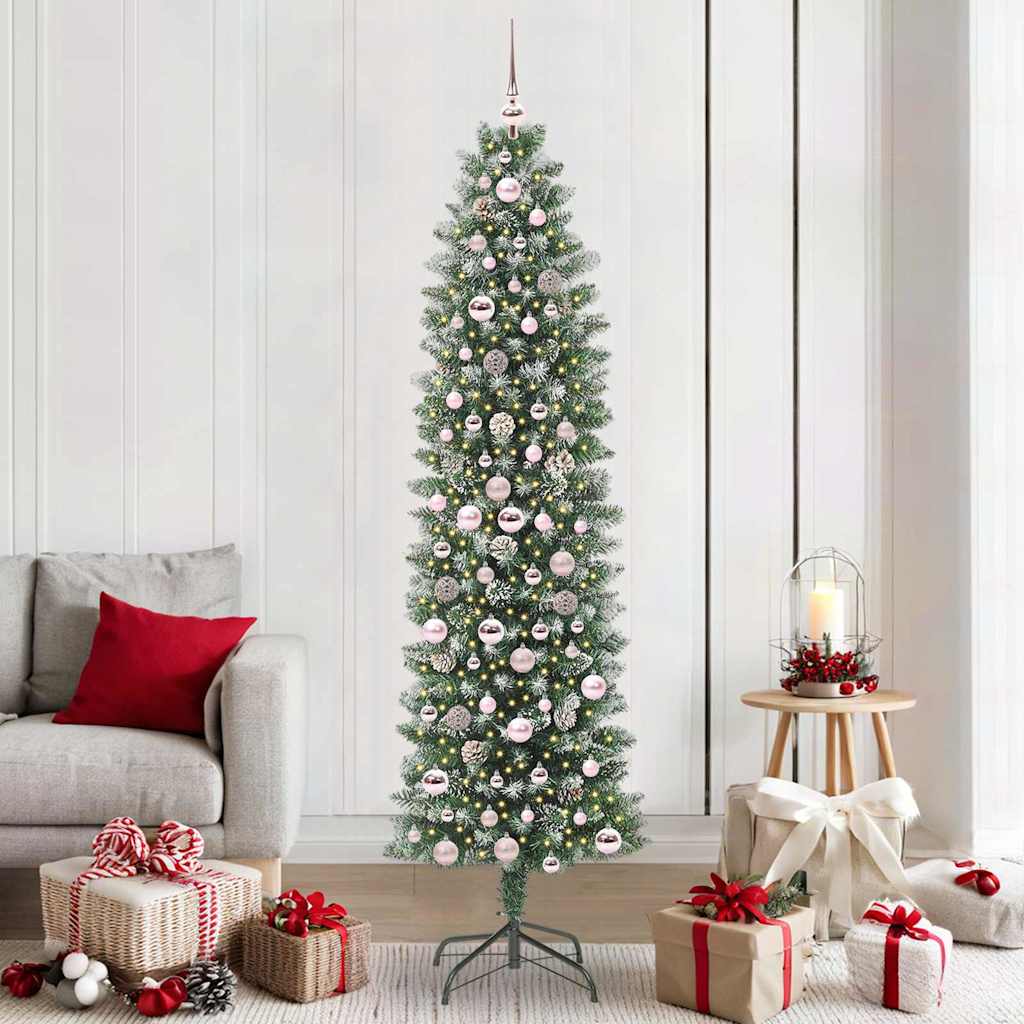 Künstlicher schlanker Weihnachtsbaum Grün und Weiß 210 cm