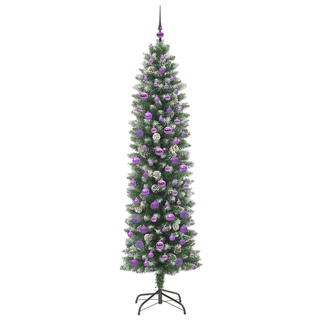 Künstlicher schlanker Weihnachtsbaum Grün und Weiß 210 cm