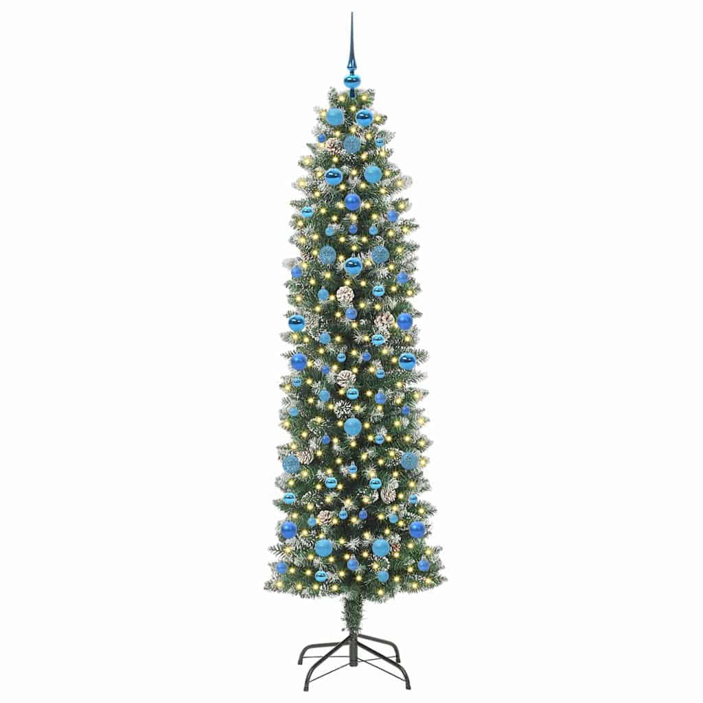 Künstlicher schlanker Weihnachtsbaum Grün und Weiß 210 cm