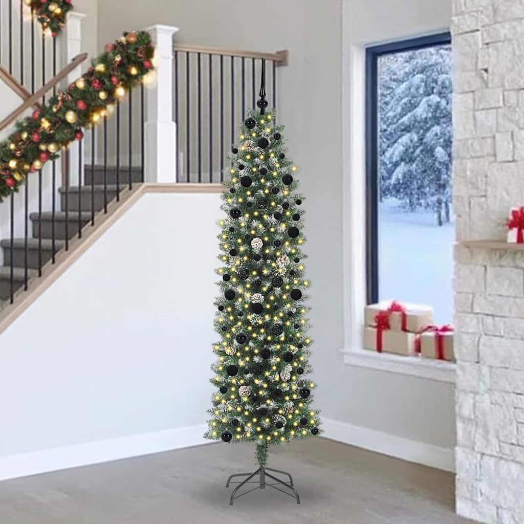 Künstlicher schlanker Weihnachtsbaum Grün und Weiß 240 cm