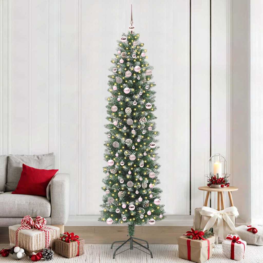 Künstlicher schlanker Weihnachtsbaum Grün und Weiß 240 cm