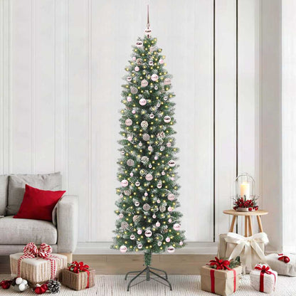 Künstlicher schlanker Weihnachtsbaum Grün und Weiß 240 cm