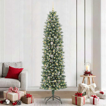 Künstlicher schlanker Weihnachtsbaum Grün und Weiß 240 cm