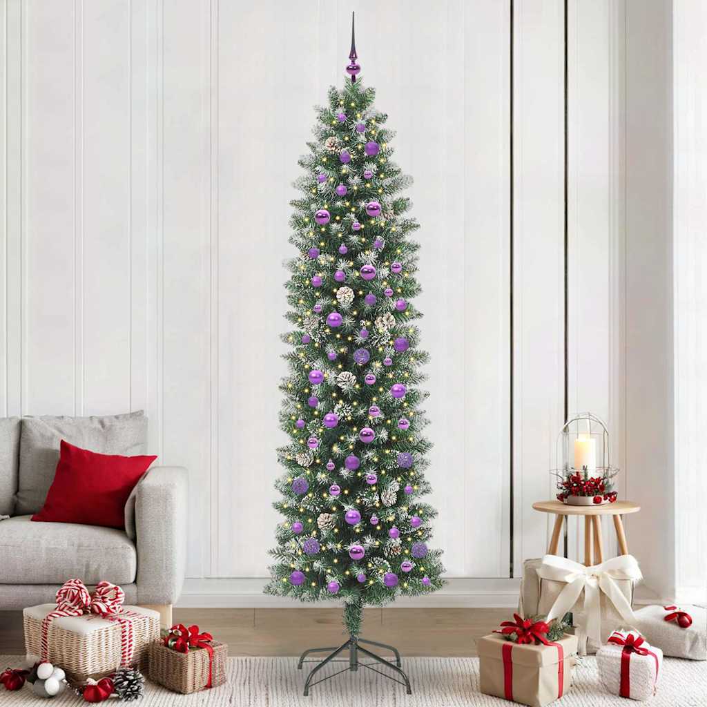 Künstlicher schlanker Weihnachtsbaum Grün und Weiß 240 cm