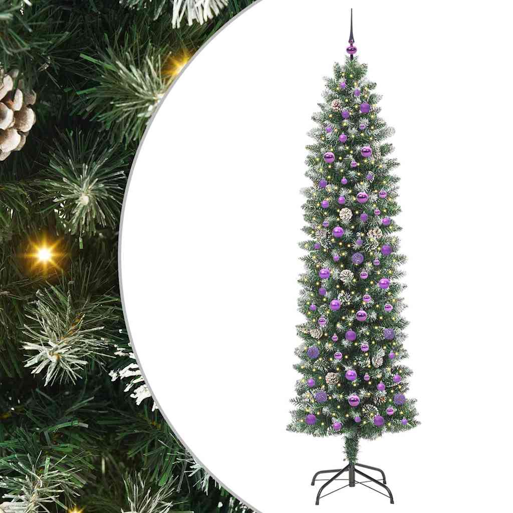 Künstlicher schlanker Weihnachtsbaum Grün und Weiß 240 cm
