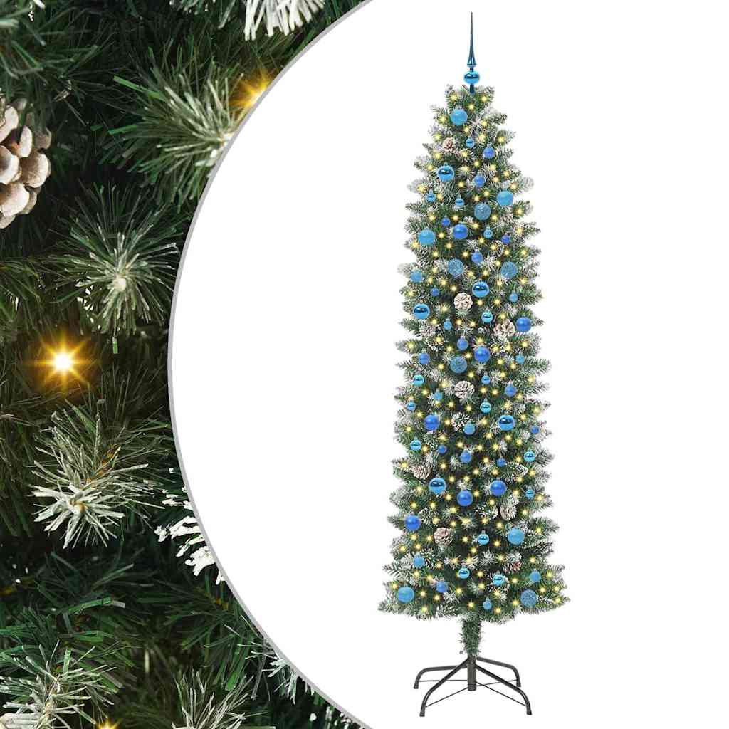Künstlicher schlanker Weihnachtsbaum Grün und Weiß 240 cm