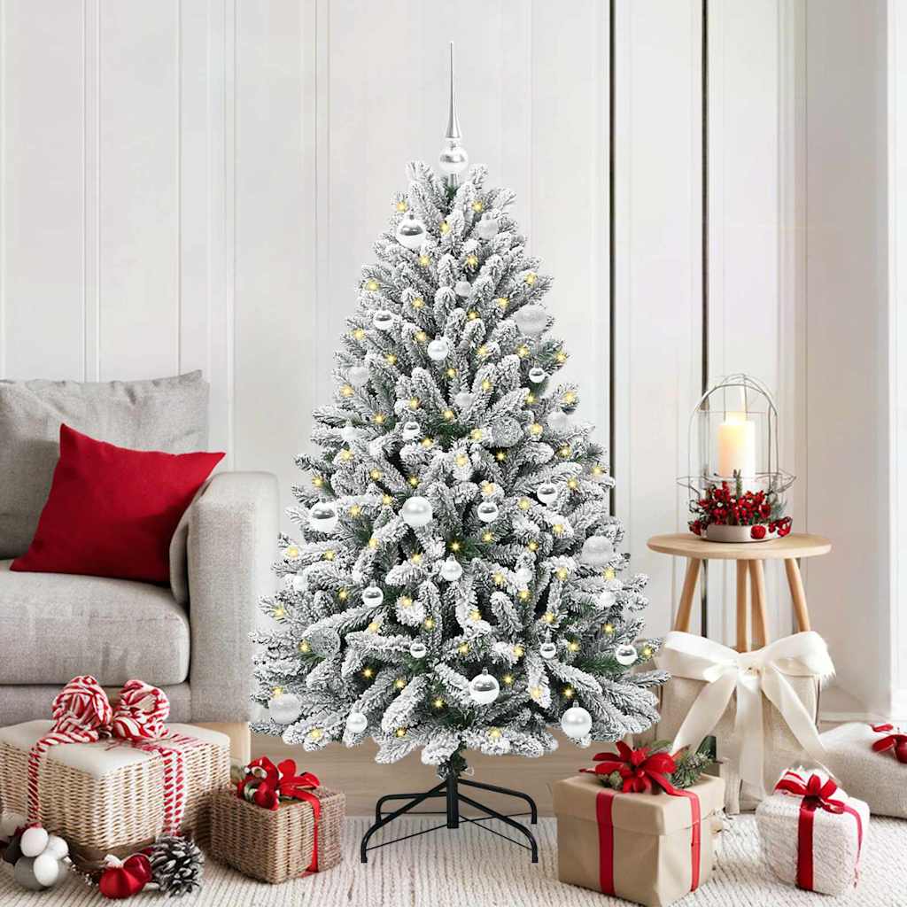 Künstlicher Weihnachtsbaum Grün und Weiß 150 cm PVC und Metall
