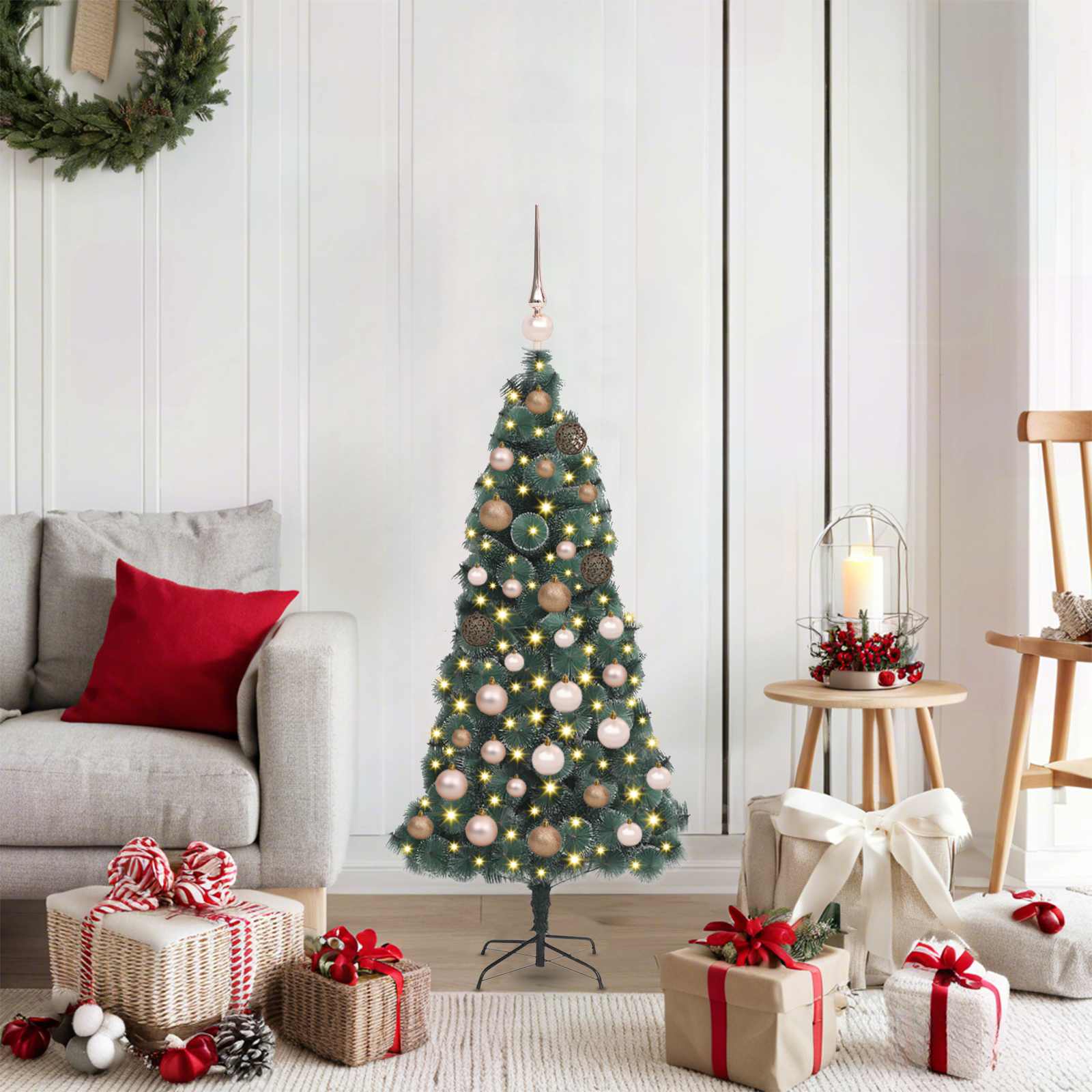 Künstlicher beleuchteter Weihnachtsbaum mit Kugel-Set 120 cm