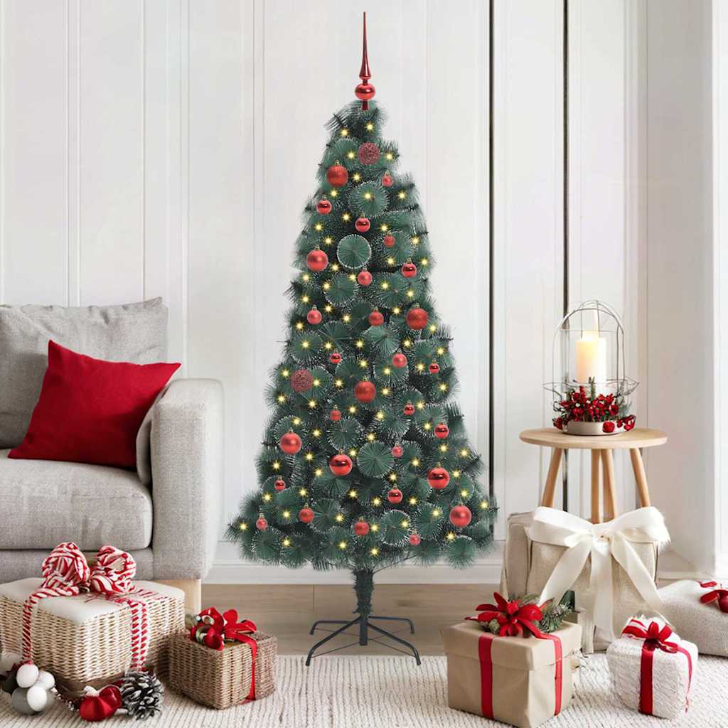 Künstlicher vorbeleuchteter Weihnachtsbaum mit Kugelset 150 cm