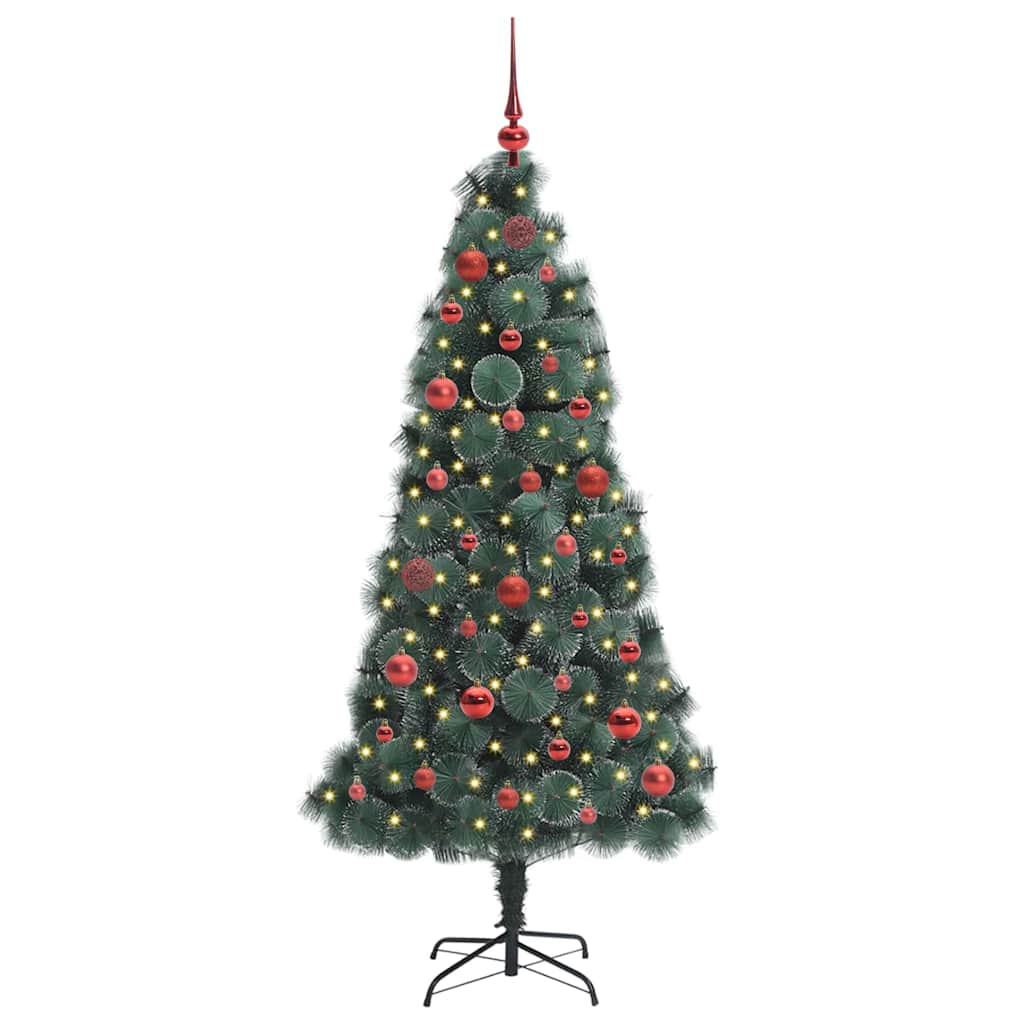 Künstlicher vorbeleuchteter Weihnachtsbaum mit Kugelset 150 cm