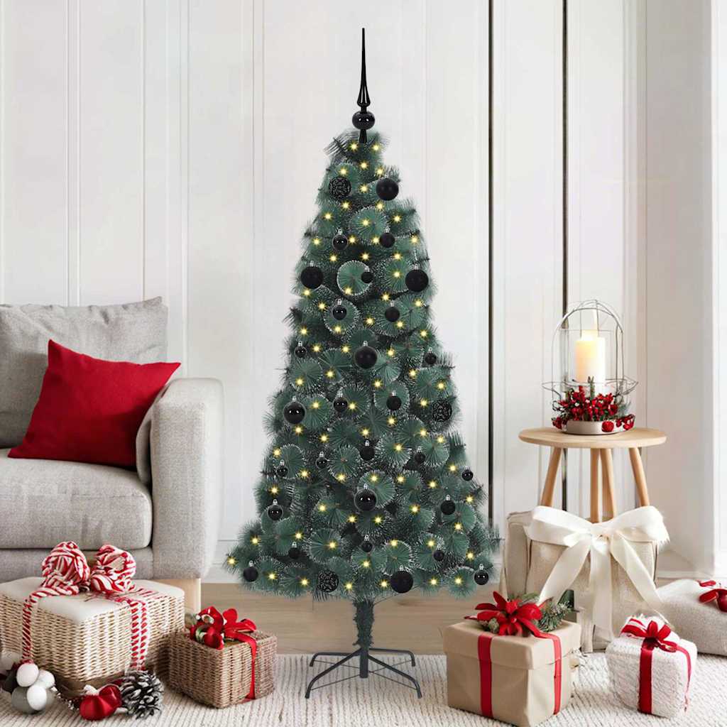 Künstlicher vorbeleuchteter Weihnachtsbaum mit Kugelset 150 cm