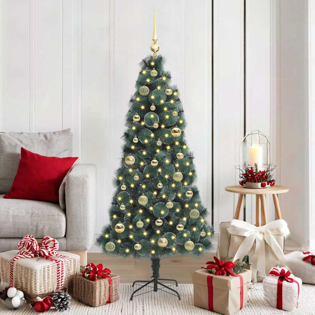 Künstlicher vorbeleuchteter Weihnachtsbaum mit Kugelset 150 cm