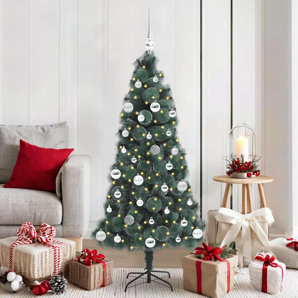 Künstlicher vorbeleuchteter Weihnachtsbaum mit Kugelset 150 cm