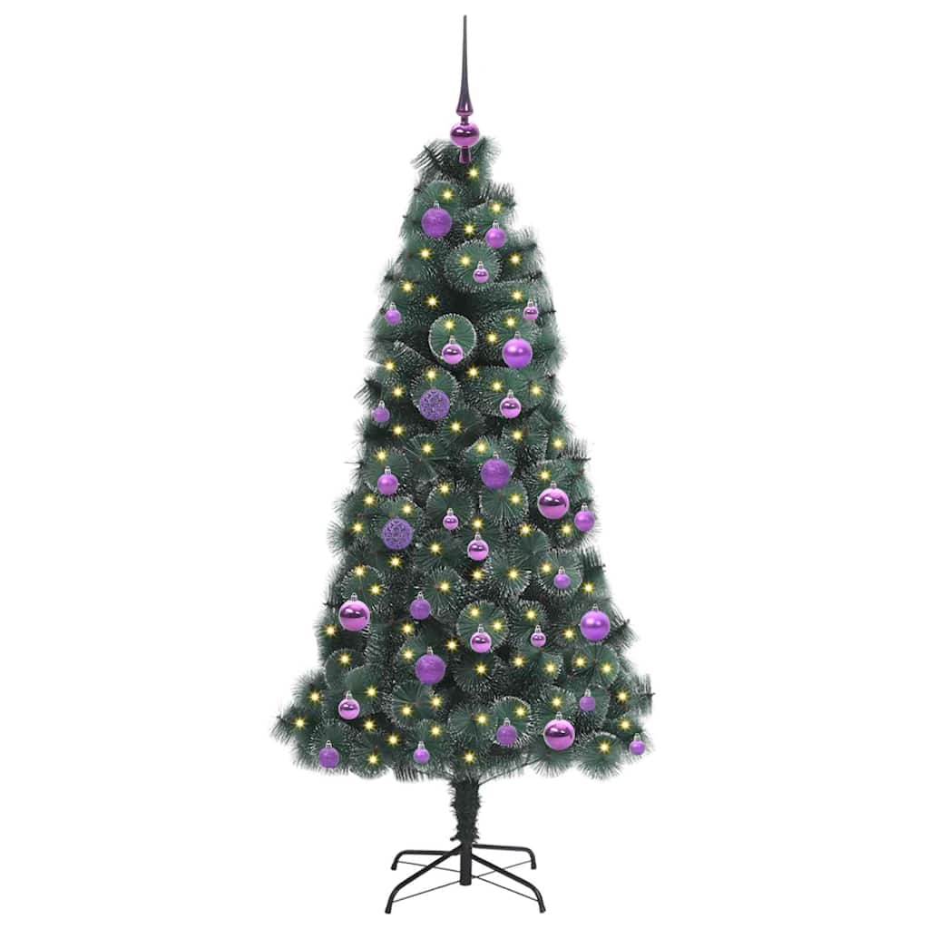 Künstlicher vorbeleuchteter Weihnachtsbaum mit Kugelset 150 cm