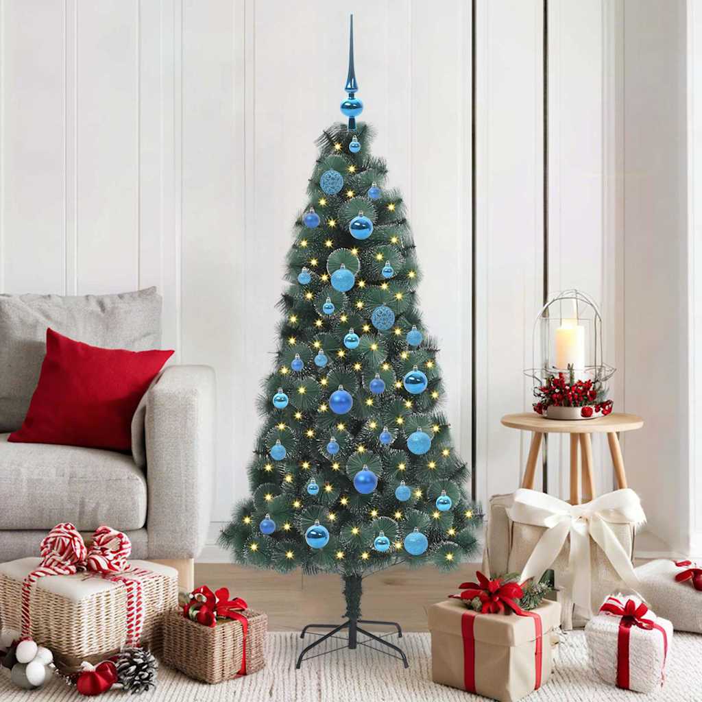 Künstlicher vorbeleuchteter Weihnachtsbaum mit Kugelset 150 cm