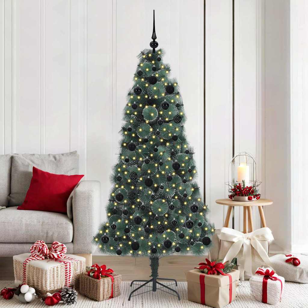 Künstlicher vorbeleuchteter Weihnachtsbaum mit Kugelset 180 cm