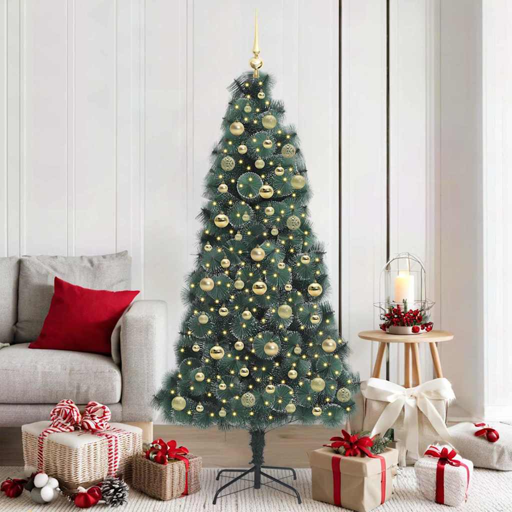 Künstlicher vorbeleuchteter Weihnachtsbaum mit Kugelset Grün