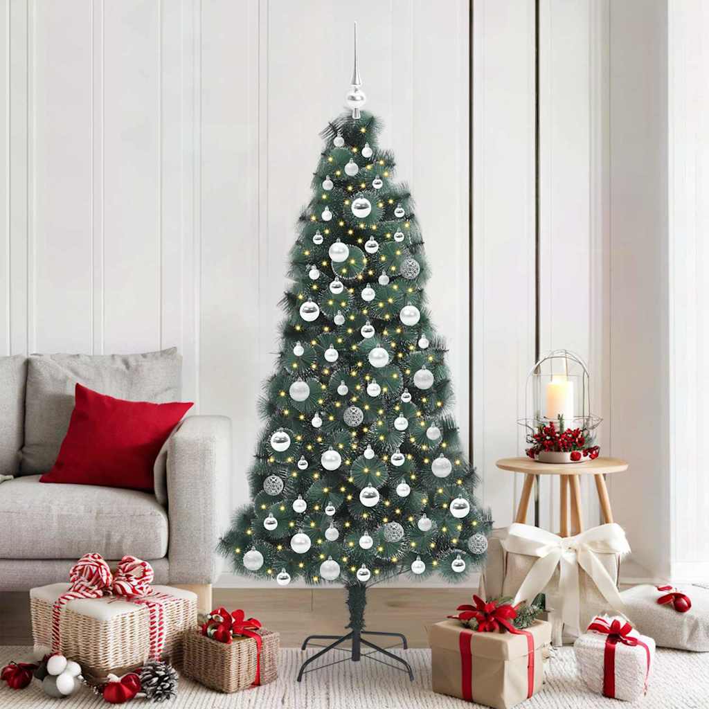 Künstlicher vorbeleuchteter Weihnachtsbaum mit Kugelset Grün