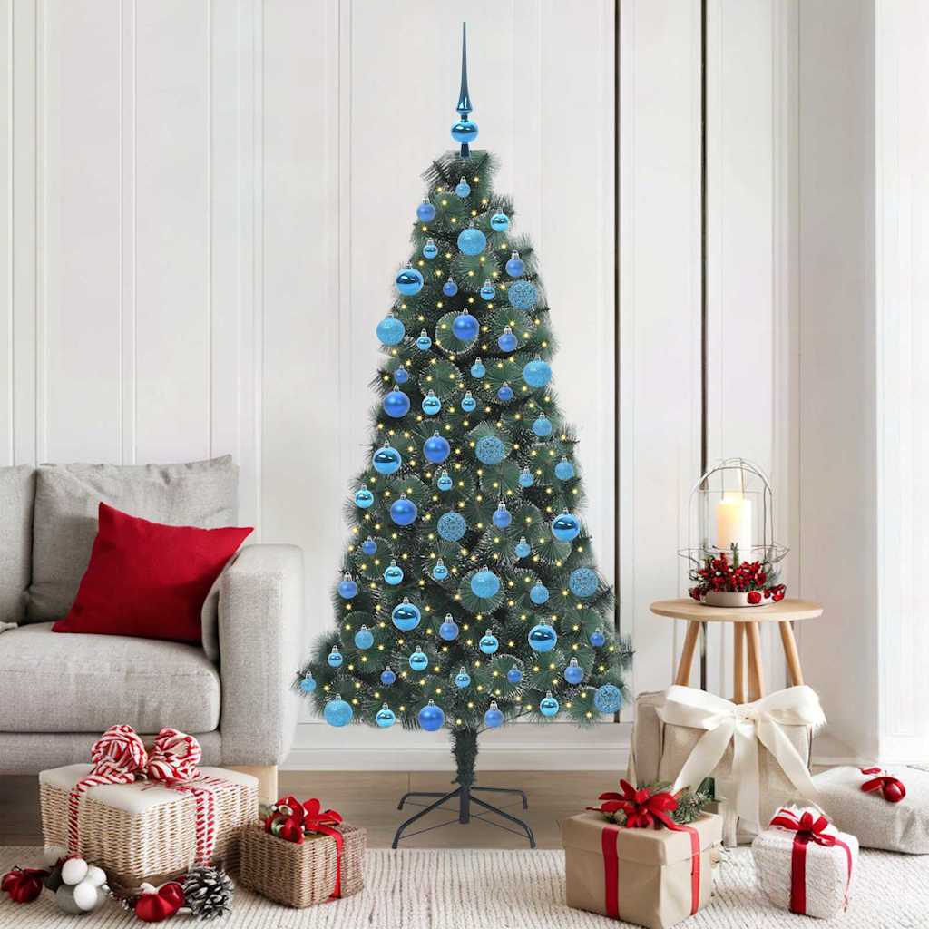 Künstlicher vorbeleuchteter Weihnachtsbaum mit Kugelset 180 cm