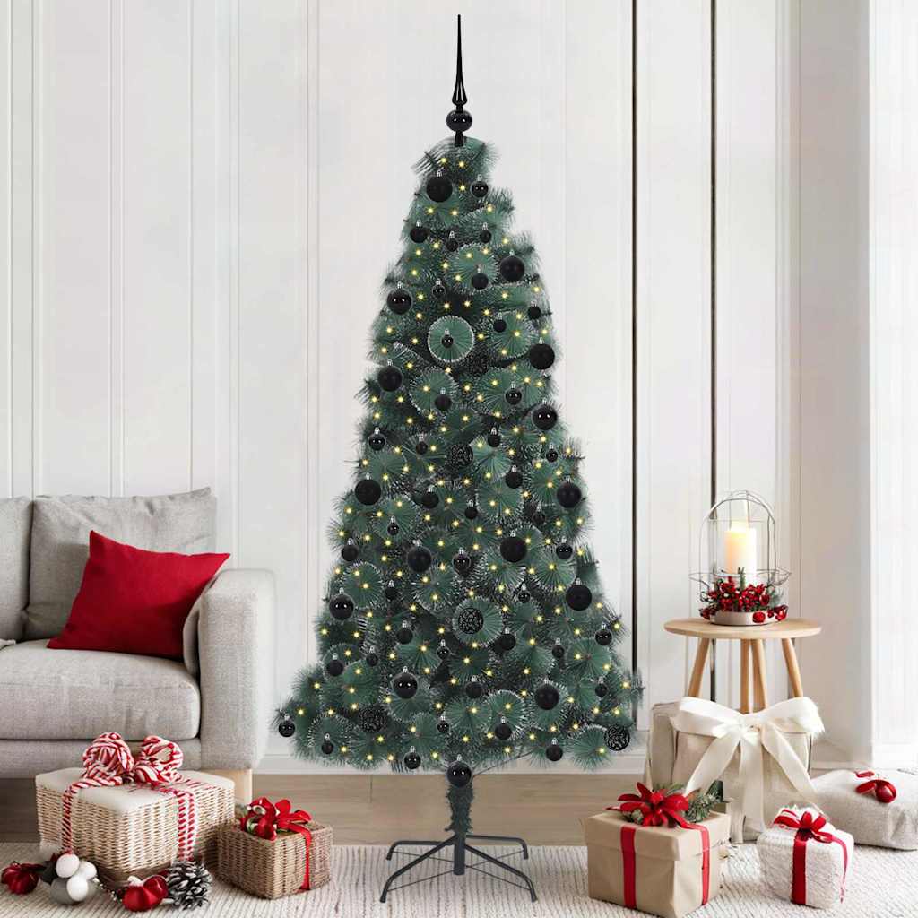 Künstlicher vorbeleuchteter Weihnachtsbaum mit Kugelset 210 cm