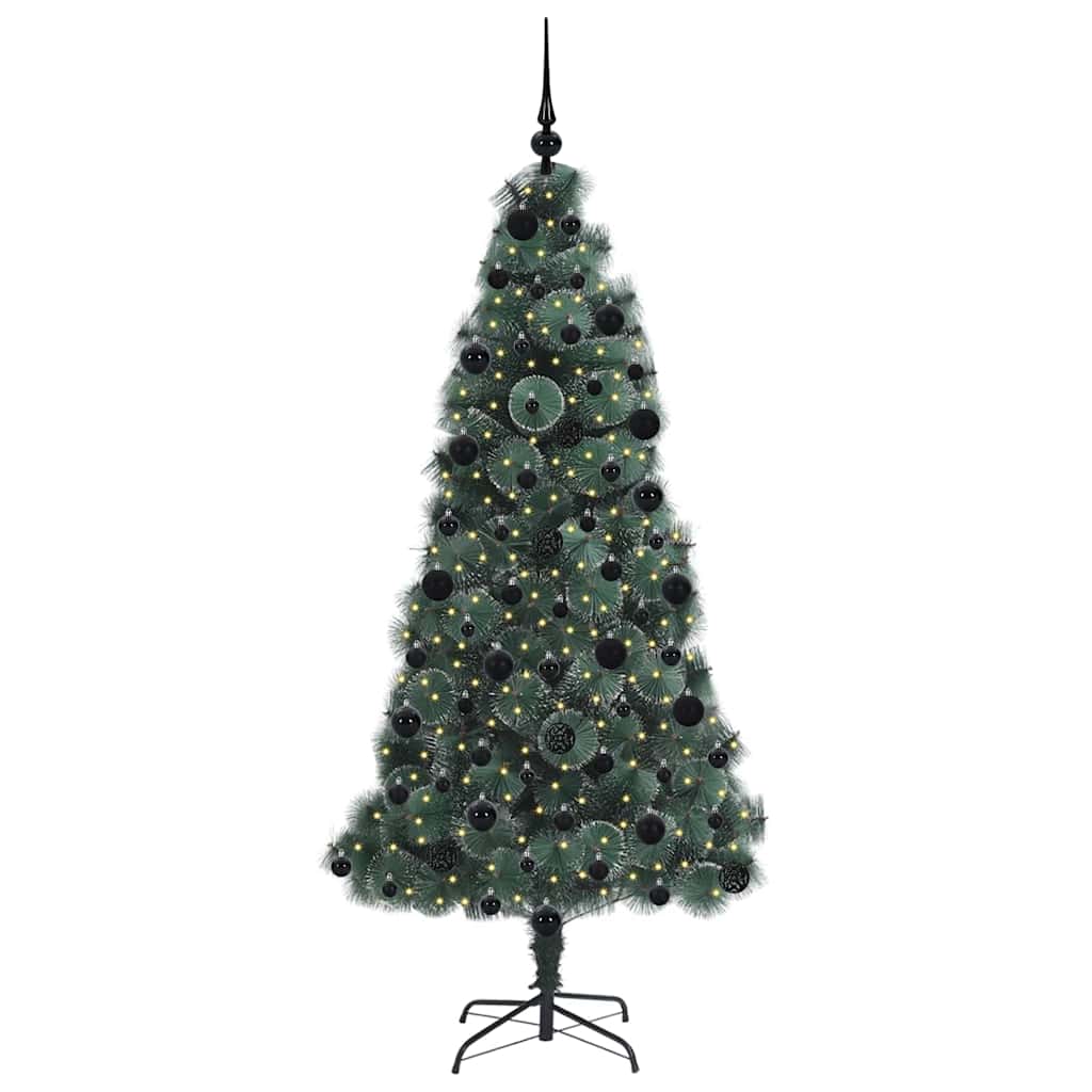 Künstlicher vorbeleuchteter Weihnachtsbaum mit Kugelset 210 cm