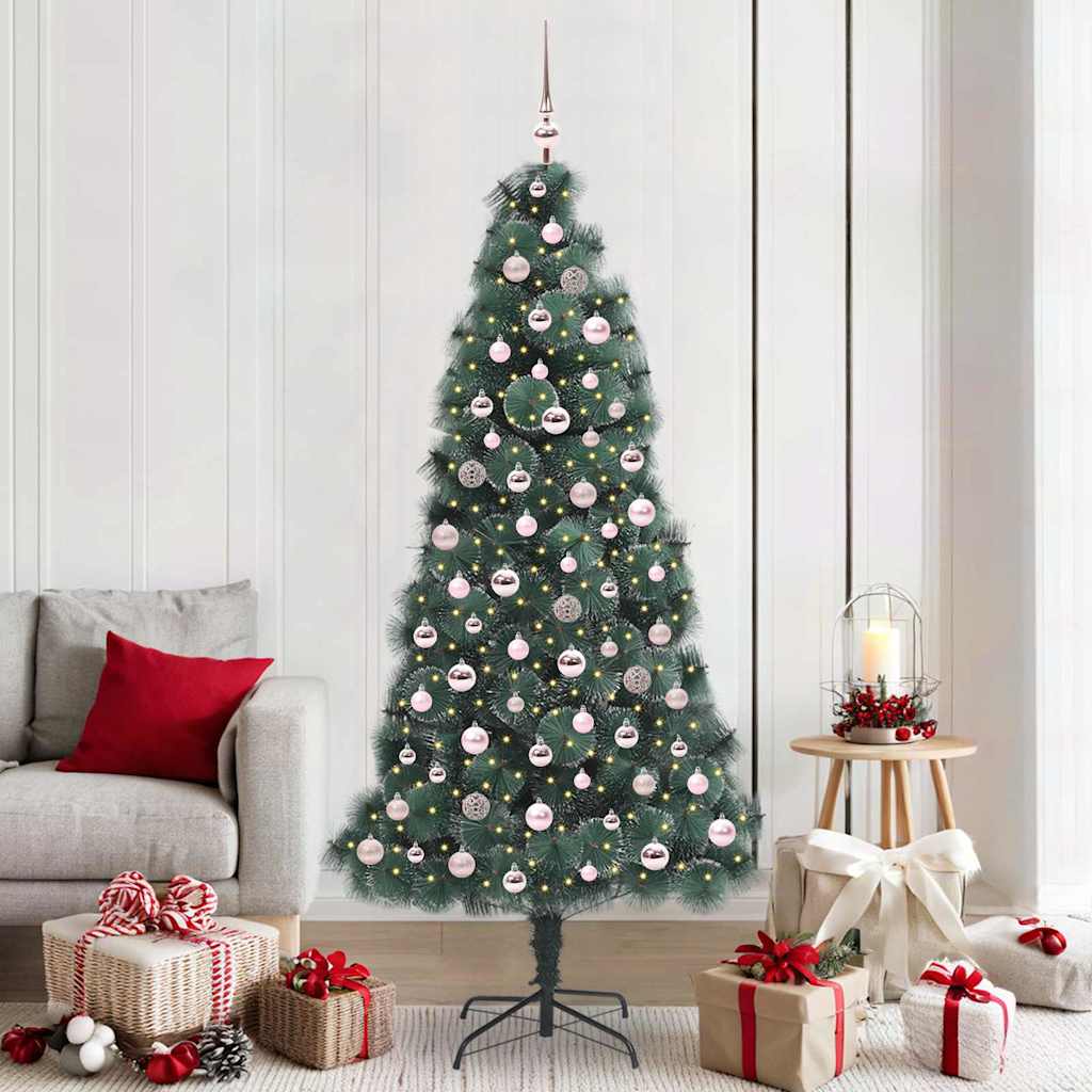 Künstlicher vorbeleuchteter Weihnachtsbaum mit Kugelset 210 cm