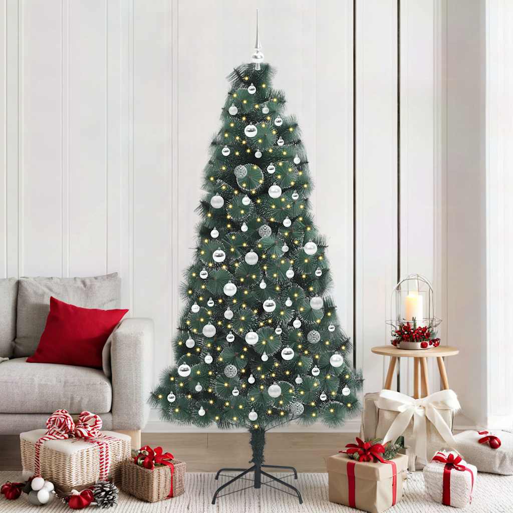 Künstlicher vorbeleuchteter Christbaum mit Baumanhänger-Set