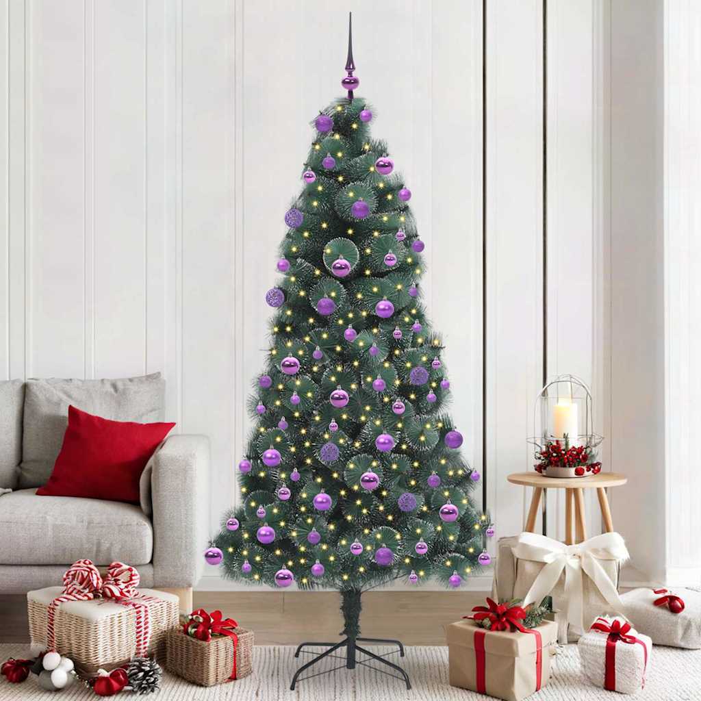 Künstlicher vorbeleuchteter Weihnachtsbaum mit Kugelset 210 cm