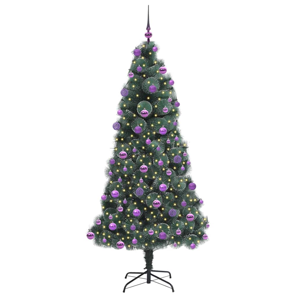Künstlicher vorbeleuchteter Weihnachtsbaum mit Kugelset 210 cm
