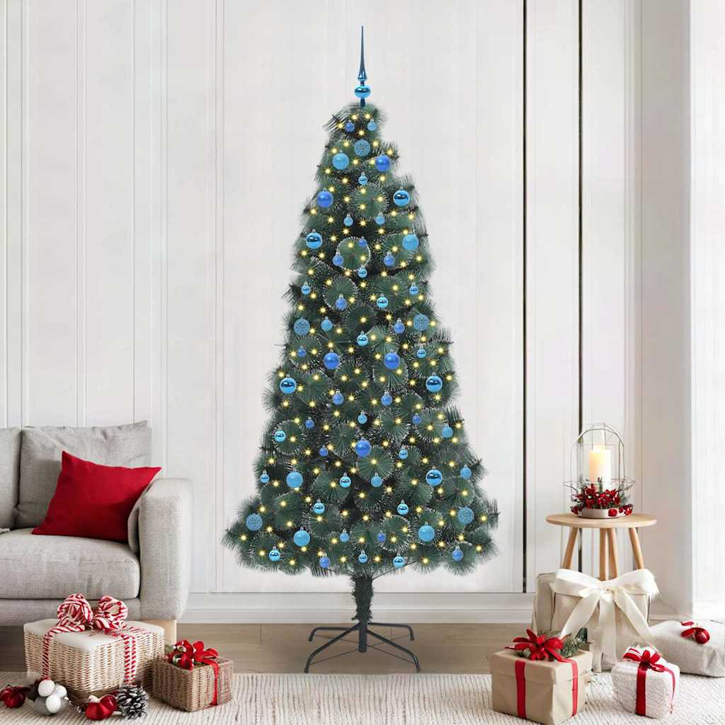 Künstlicher vorbeleuchteter Weihnachtsbaum mit Kugelset 210 cm